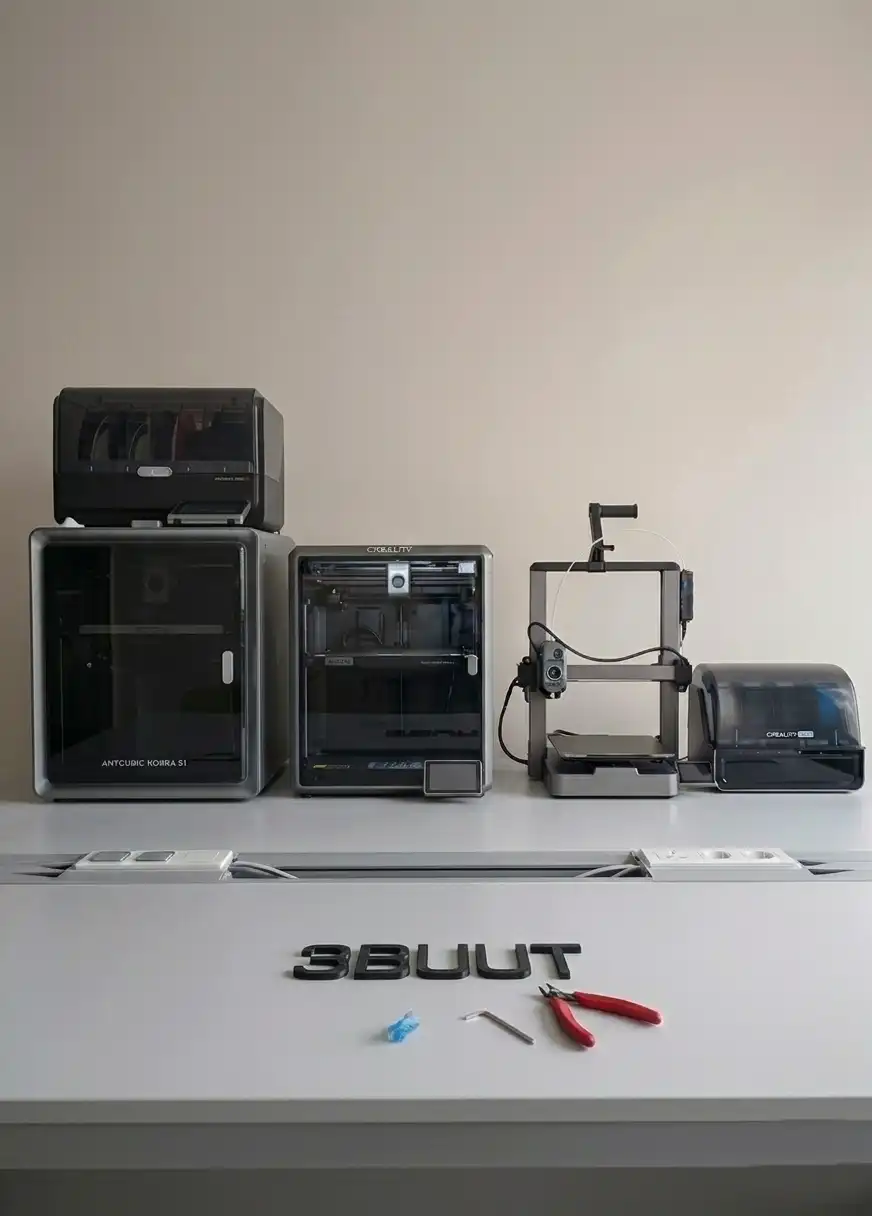 3BUUT Konya atölyesinde Anycubic Kobra S1 ve diğer FDM yazıcıların bulunduğu çalışma masası