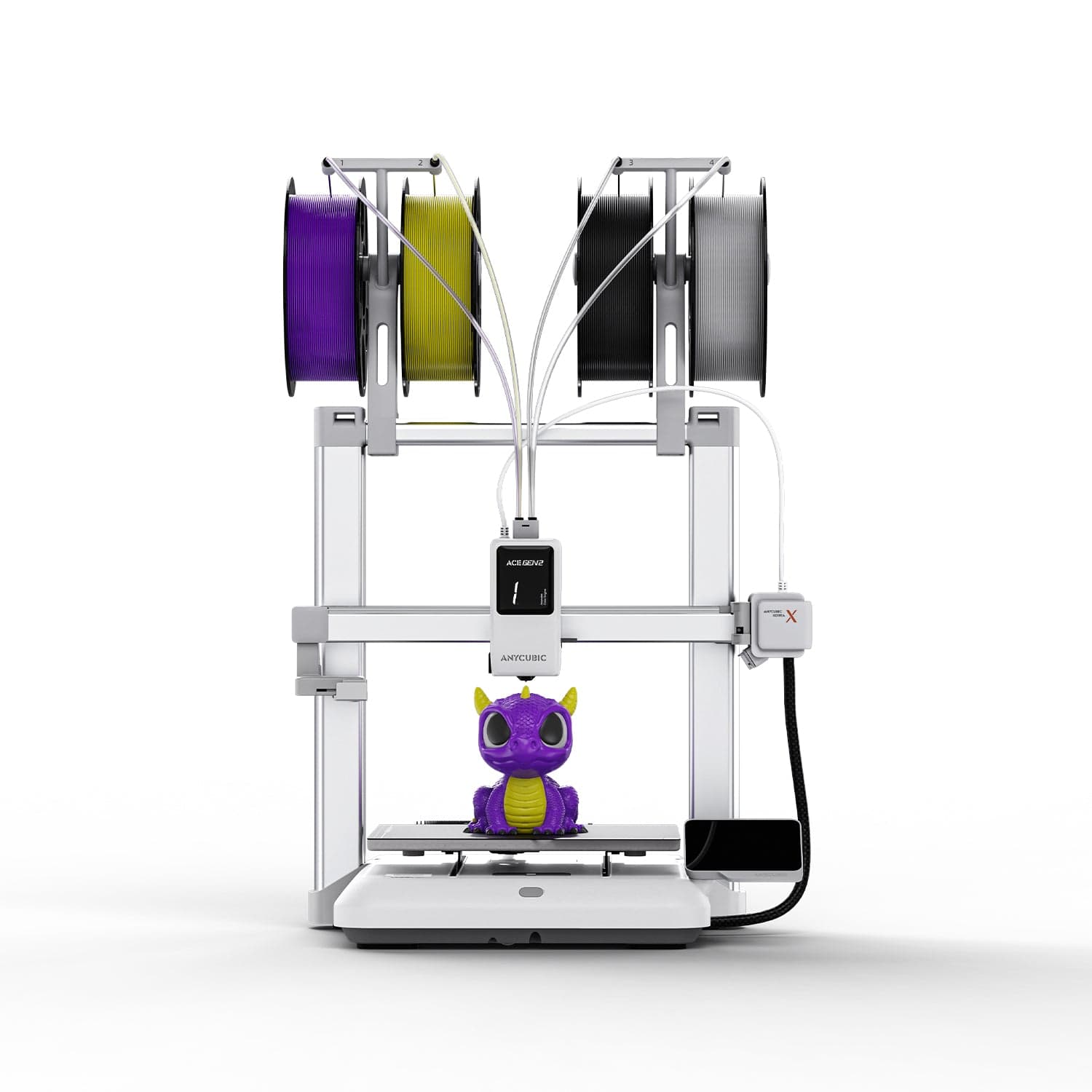 Üstünde dört filament yolu bulunan Anycubic Kobra X çok renkli 3D yazıcı